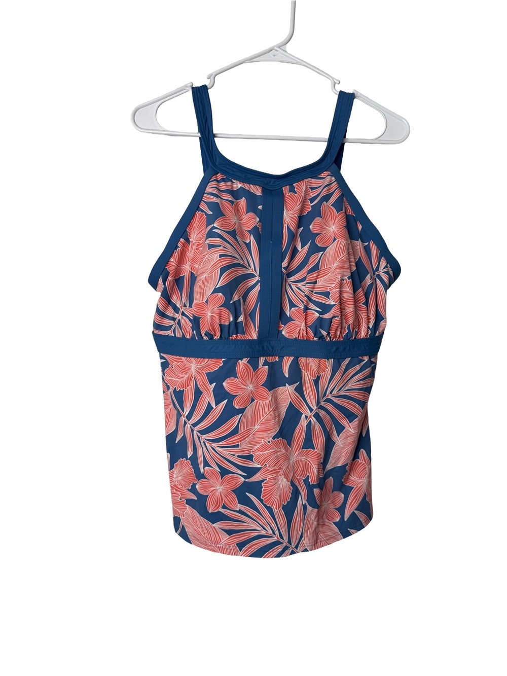 LANDS END High Neck 14 DDD Tankini Swim Top Underwire Built-In-Bra Blue & Orange